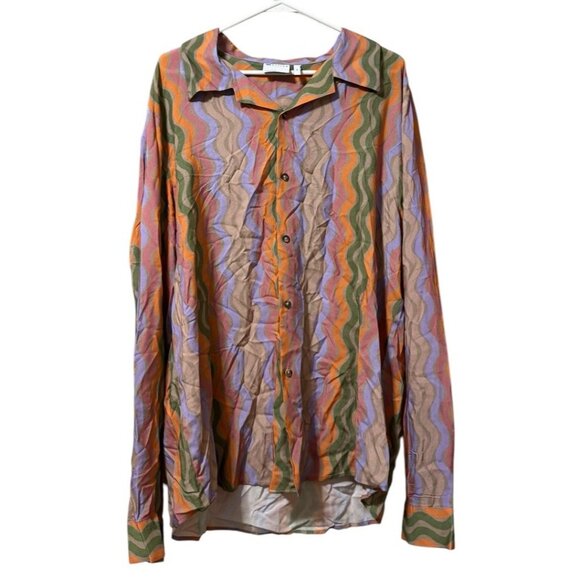 Asos Design Colorful Button Up Shirt Womens Sz 2XL To Fit Chest‎ Viscose Preppy - Picture 1 of 15